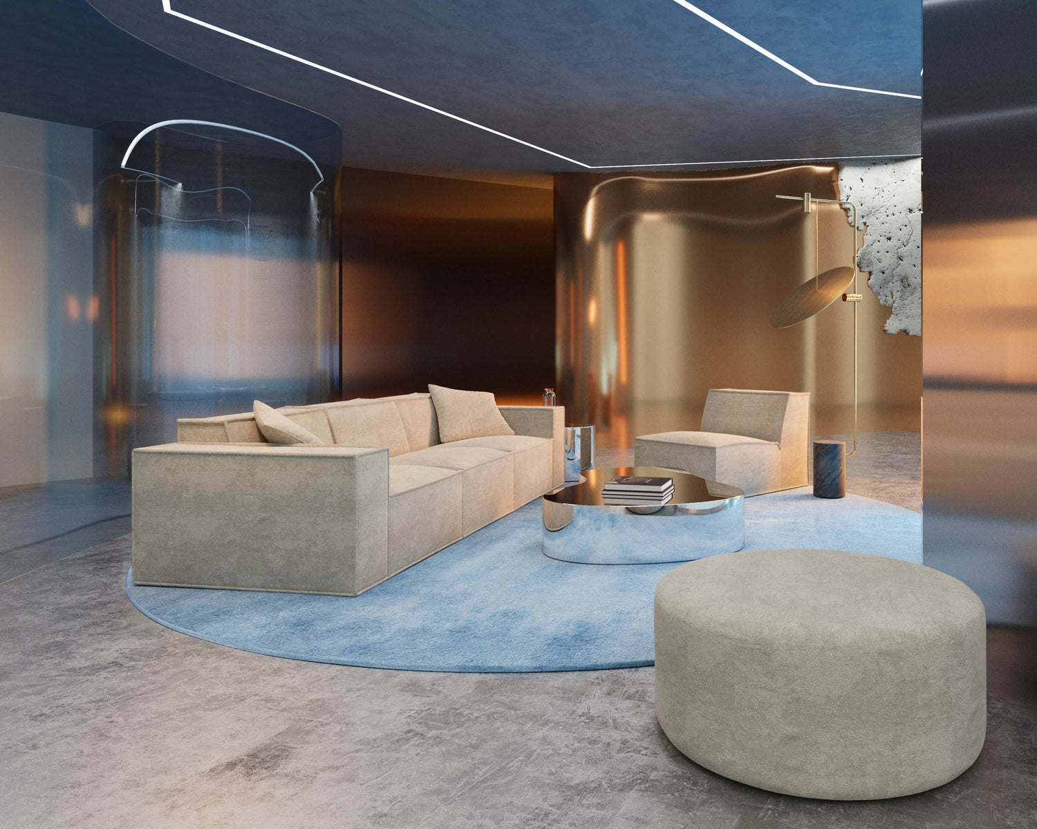 #color_inactive
Discover the sleek and versatile M1 modular sofa in a modern setting, featuring metallic elements. Perfect for luxury living spaces that combine style with adaptability.